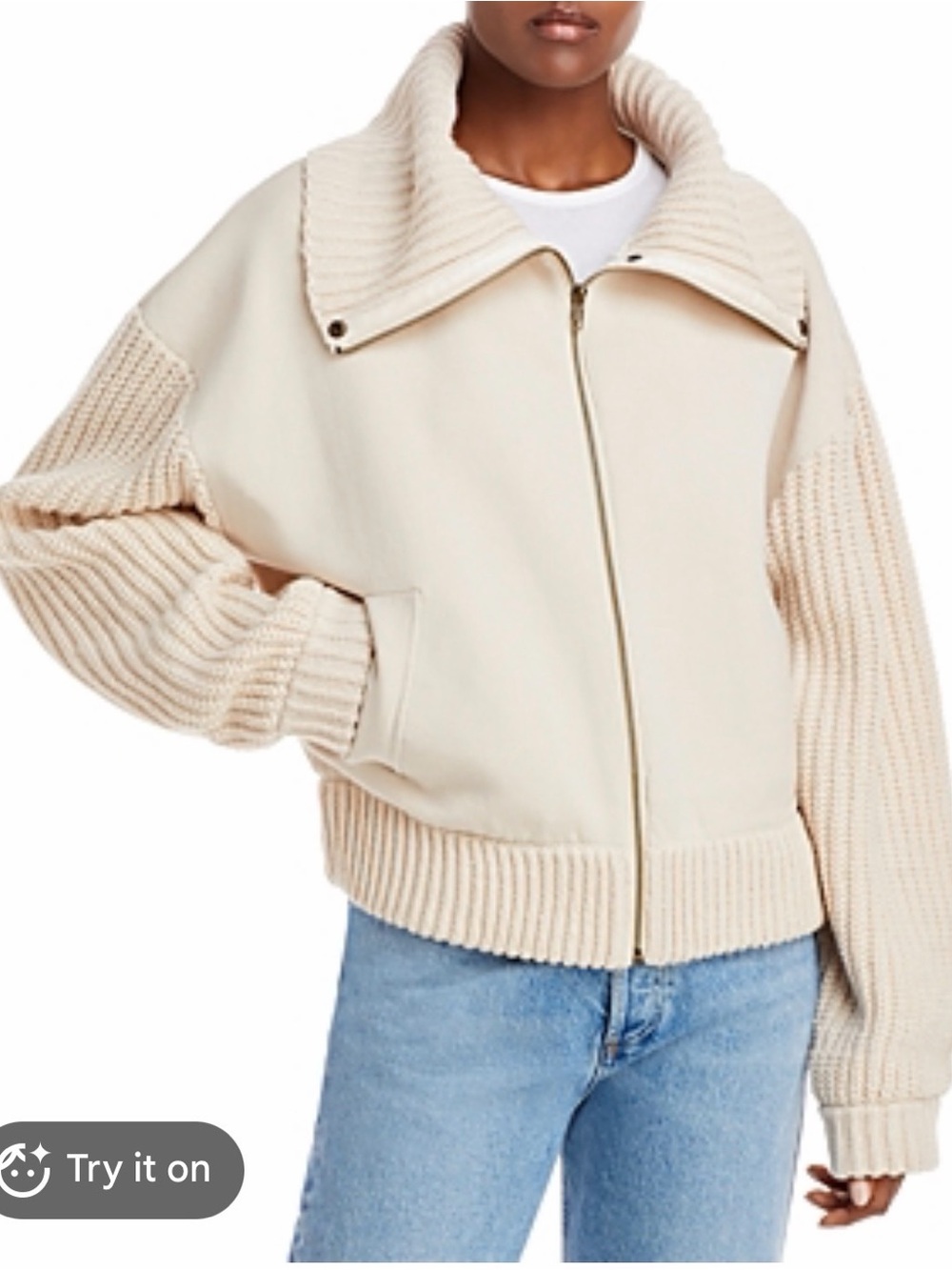 Essentiel Antwerp California Knit-Sleeve Bomber Jacket EUC